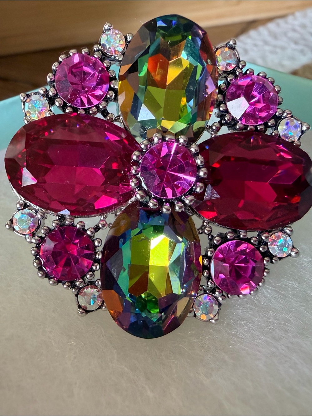 Park Lane Raspberry ring - Multicolor & Fuchsia Crystal Flower - Women Jewelry